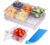 NiHome Plateau de fête glacé avec 6 sections et couvercles pour salades, fruits, condiments, apéritifs, plastique sans BPA, stockage de glace pour garder les aliments frais pour les fêtes d'intérieur