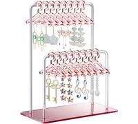 NiHome Porte-boucles d'oreilles en acrylique avec design unique à double niveau, jolis cintres miniatures avec rangement spacieux pour 48 paires, affichage finition miroir pour la maison et les salles