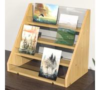 NiHome Présentoir à 4 étages en bambou et acrylique pour cartes, photos, cartes postales - Organiseur élégant et durable avec panneaux haute transparence pour la maison, les mariages et les souvenirs