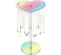 NiHome Présentoir à bijoux rotatif en acrylique irisé pour différentes tailles de colliers, rangement de bijoux multifonction en forme de cœur, organisateur de collier peu encombrant, garde la