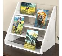 NiHome Présentoir de cartes de vœux à 4 niveaux en bambou et acrylique pour cartes, photos, cartes postales - Organisateur élégant avec panneaux haute transparence pour la maison, mariage,