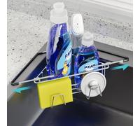 NiHome Support d'angle extensible en acier inoxydable pour évier de cuisine, facile à installer, économiseur d'espace, support d'éponge réglable pour tous les types d'évier, antidérapant, résistant à