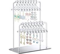 NiHome Support de boucles d'oreilles en acrylique avec design unique à double niveau, jolis cintres miniatures avec rangement spacieux pour 48 paires, affichage finition miroir pour la maison et les