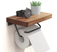 NiHome Support de papier toilette avec étagère en noyer noir pour salle de bain, double support mural pour grand rouleau, antirouille réglable, facile à déchirer pour cuisine, salon, bureau