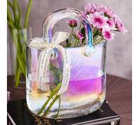 NiHome Vase à Main en Verre irisé pour Fleurs, Vase en Verre à Large Ouverture pour décoration de la Maison, Mariages, Anniversaires, poignée épaisse Durable et nœud en Ruban de Soie, Utilisation