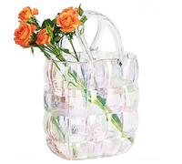 NiHome Vase en Verre Irisé avec Poignée en Forme de Sac à Main pour Fleurs, Décoration de Ferme, Vase en Verre Fait à la Main à Large Ouverture pour Bureau, Maison, Salon, Table à Manger