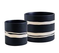 Nihow Pot de Fleurs Moderne en céramique - Pot de Fleurs de 12,7 cm + 17,8 cm pour Toutes Les Plantes d'intérieur - Pots de Fleurs Robustes avec Trou de Drainage et Bouchons en Caoutchouc - Noir
