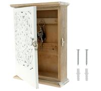 NIHUIFDPY Armoire à clés murale avec 6 crochets, boîte décorative creuse, support en bois vintage, armoire minimaliste sûre pour la maison, le bureau, l'entrée