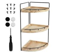 NIHUIFDPY Étagère de douche d'angle triangulaire en bois à 2 niveaux/3 niveaux, étagère de douche d'angle murale, étagère de rangement pour salle de bain, cuisine, chambre à coucher (3 niveaux)