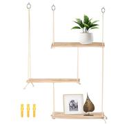 NIHUIFDPY Étagère murale en macramé à 3 niveaux en bois rustique avec corde réglable pour suspendre des plantes, des photos, pour chambre à coucher, salle de bain, salon, chambre d'enfant, dortoir