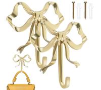 NIHUIFDPY Lot de 2 crochets en forme de nœud doré de 9 cm pour serviettes, peignoirs, chapeaux, cintres muraux en métal multi-usages pour chapeau, serviette, maison, chambre à coucher