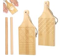 NIHUIFDPY Lot de 2 planches à gnocchi en bois avec bâton à rouler, planche à gnocchi antiadhésive avec 8 motifs de gravure différents, outils authentiques pour la fabrication de pâtes maison