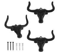 NIHUIFDPY Lot de 3 crochets muraux à fixation murale, crochets décoratifs double vintage en forme de tête de taureau en fer, porte-manteau polyvalent et robuste pour maison, ferme, entrée