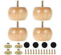 NIHUIFDPY Lot de 4 pieds de meubles en bois, ronds de 5 cm avec plaques de montage et vis, pour chaise, table, lit, canapé, placard, ottoman, meuble TV