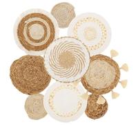 NIHUIFDPY Lot de 9 paniers muraux bohèmes, ronds et plats en jonc de mer, décoration murale tissée attrayante, décoration murale exquise faite à la main pour la maison et le salon