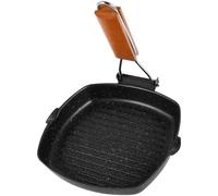 NIHUIFDPY Poêle grill carrée en acier carbone de 28 cm avec revêtement anti-adhésif et poignée en bois pliable pour four, induction et gaz, poêle à induction carrée pour viande, poisson et légumes (28