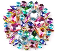 NIHUJALE Strass, Lot de 50 Strass à Coudre en Argent, 11 Formes, mélange de Cristaux de Verre Violet AB, for Bricolage(Rainbow Mix 50Pcs)