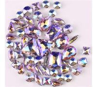 NIHUJALE Strass, Lot de 50 Strass à Coudre en Argent, 11 Formes, mélange de Cristaux de Verre Violet AB, for Bricolage(Violet AB 50Pcs)