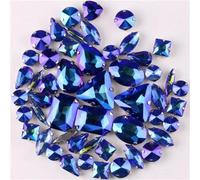 NIHUJALE Strass, Lot de 50 Strass à Coudre en Argent, 11 Formes, mélange de Saphir AB, Couleur Verre Cristal(Sapphire AB 50Pcs)