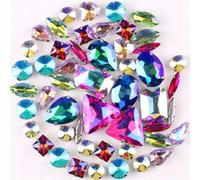 NIHUJALE Strass, Lot de 50 Strass à Coudre en Forme de Griffe argentée, mélange de Formes, Cristal de Verre Aigue-Marine, for Application DIY(50pcs AB Colors Mix)
