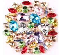 NIHUJALE Strass, Lot de 50 Strass à Coudre en Forme de Griffe dorée, 11 Formes, mélange de Perles en Cristal de Verre Couleur pêche Clair AB(Light Colors Mix)