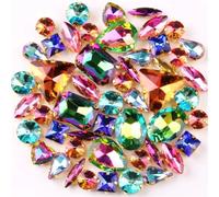 NIHUJALE Strass, Lot de 50 Strass à Coudre en Forme de Griffe dorée, mélange de Formes, améthyste, Arc-en-Ciel, Verre, Cristal, Garniture DIY(Rainbow Mix)