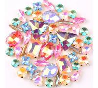 NIHUJALE Strass, Lot de 50 Strass à Coudre en Forme de Griffe dorée, mélange de Formes, for Robe en Cristal Rose, à appliquer soi-même(Jelly AB Mix)
