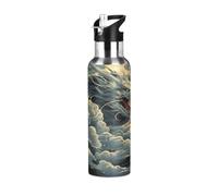 Niigeu Animal Dragon Classique Cool Bouteille d'eau Isotherme avec Paille en Acier Inoxydable Gourde, Sans BPA Gourdes Eau pour Enfant Sport Randonnée École Bureau (600ml/1L)