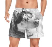Niigeu Art Chien Husky Noir Blanc Homme Short de Bain Respirant Séchage Rapide Maillot de Bains Etanche Plage Été Beach Shorts