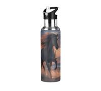 Niigeu Cheval Sauvage Du Désert Bouteille d'eau Isotherme avec Paille en Acier Inoxydable Gourde, Sans BPA Gourdes Eau pour Enfant Sport Randonnée École Bureau (600ml/1L)