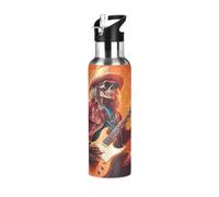Niigeu Crâne De Sucre Rock Roll Guitare Bouteille d'eau Isotherme avec Paille en Acier Inoxydable Gourde, Sans BPA Gourdes Eau pour Enfant Sport Randonnée École Bureau (600ml/1L)