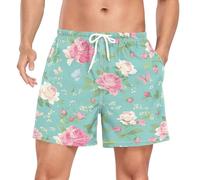 Niigeu Marguerite Fleur Rose Roses Homme Short de Bain Respirant Séchage Rapide Maillot de Bains Etanche Plage Été Beach Shorts