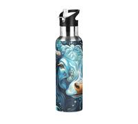 Niigeu Modèle De Vache D'Art De Dessin Animé Bouteille d'eau Isotherme avec Paille en Acier Inoxydable Gourde, Sans BPA Gourdes Eau pour Enfant Sport Randonnée École Bureau (600ml/1L)