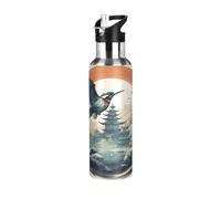 Niigeu Oiseau De Château Classique Du Japon Bouteille d'eau Isotherme avec Paille en Acier Inoxydable Gourde, Sans BPA Gourdes Eau pour Enfant Sport Randonnée École Bureau (600ml/1L)