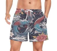 Niigeu Poisson Koi Japonais Classique Homme Short de Bain Respirant Séchage Rapide Maillot de Bains Etanche Plage Été Beach Shorts