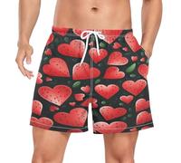 Niigeu Saint Valentin Amour Coeurs Rouge Homme Short de Bain Respirant Séchage Rapide Maillot de Bains Etanche Plage Été Beach Shorts