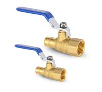 Niikappu Lot de 2 robinets à boisseau sphérique bleu, 1,27 cm Pex A X 1,27 cm, vanne d'arrêt FNPT en laiton à port complet pour tuyau d'eau, air, carburant, huile, certifié ASTM F1960, UPC