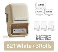 Niimbot-Imprimante thermique portable,Bluetooth,Mini imprimante d'étiquettes,Papier autocollant auto-adhésif,Étiqueteuse,Bureau,Déterminer,B21 - Type White and 3 Rolls