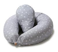 Niimo Coussin de Grossesse pour Dormir et d'allaitement + Petit Oreiller Reducteur Oreiller de Corps Femme Enceinte Housse Cotton Amovible (Gris-Etoiles Blanc)