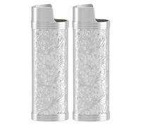 Niiyen 2PCS Housse de Protection pour Briquet, Coque en Alliage de Zinc Estampé Floral de Style Vintage, pour Une Protection Plus Briquet (Argent)