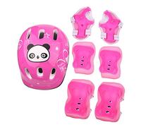 Niiyen 7 Pièces/Ensemble Ensemble De Casque De Vélo Mignon Panda Planche à roulettes Genouillères Ensemble D'équipement De Protection pour Le Patinage Vélo Vélo Patin à Roues Alignées Scooter(Rose)