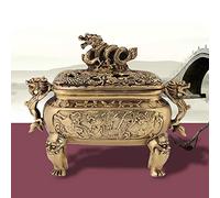 Niiyen Brûleur d'encens Dragon Chinois Porte-encens Antique Bronze Cuivre Cendrier Aromathérapie Ornement avec Couvercle pour la décoration de Bureau à Domicile