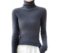 Niiyyjj Pull à col roulé en laine de mérinos 100% manches longues basique chemise à col roulé uni chandail mince pour femmes, Gris foncé 9., L