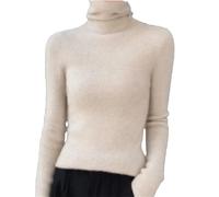 Niiyyjj Pull à col roulé en laine de mérinos 100% manches longues basique chemise à col roulé uni chandail mince pour femmes, beige, XL