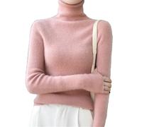 Niiyyjj Pull à col roulé en laine de mérinos 100% manches longues basique chemise à col roulé uni chandail mince pour femmes, rose, L