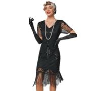 Niiyyjj Robe de danse latine tango style années 1920 pour demoiselle d'honneur, mariage, style art déco, noir, 5XL