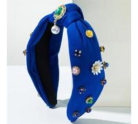 Niiyyjj Serre-tête noué orné de strass pour femme Bleu