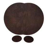 Nikalaz Lot de 2 Set de Table Rond et 2 Desous de Verres, Set de Table 33 cm de Diamètre et sous-bock 10 cm, Cuir Naturel Recy rocodile)