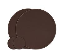 Nikalaz Lot de 2 Set de Table Rond et 2 Desous de Verres, Set de Table 33 cm de Diamètre et sous-bock 10 cm, Cuir Naturel Recyclé (Marron)