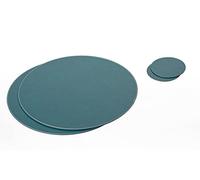 Nikalaz Lot de 2 Set de Table Rond et 2 Desous de Verres, Set de Table 33 cm de Diamètre et sous-bock 10 cm, Cuir Naturel Recyclé (Vert Pétrole)